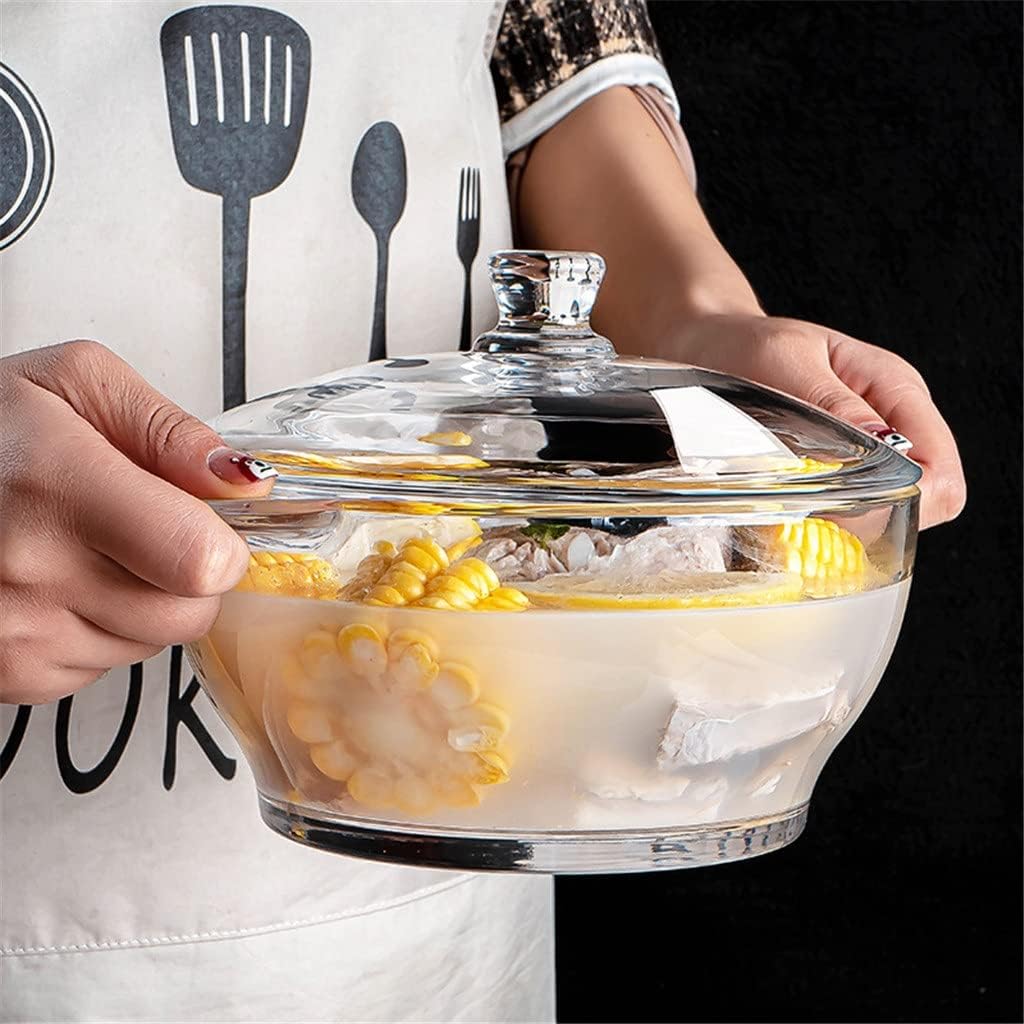 Tempered Solid Color Glass Ear Pot with Lid Tea Heat-resistant Instant Noodle Bowl Fruit Salad Anti-scalding