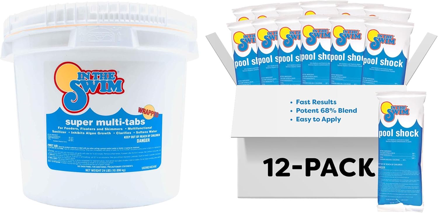 In The Swim 3 inch 5-in-1 Super Multi-Tabs – Swimming Pool Sanitizer – Chlorine - Algaecide - Stabilizer - Clarifier - 48 Pounds