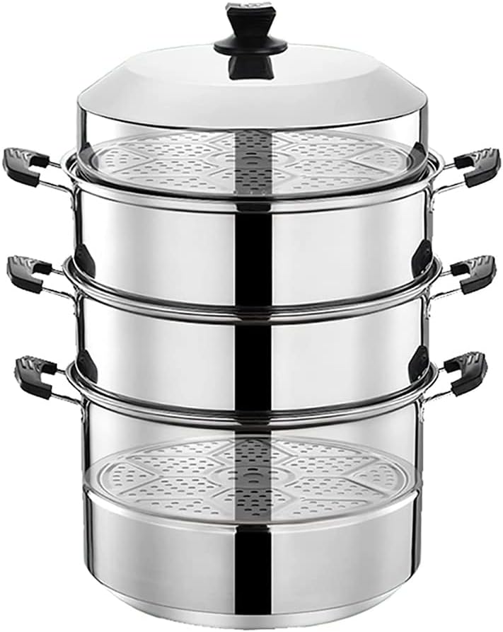 Stainless Steel Steamer, Multi-Layer Thick 4-6 People Household Steamer Steamer with Large Capacity Steamed Buns Pot (32cm)