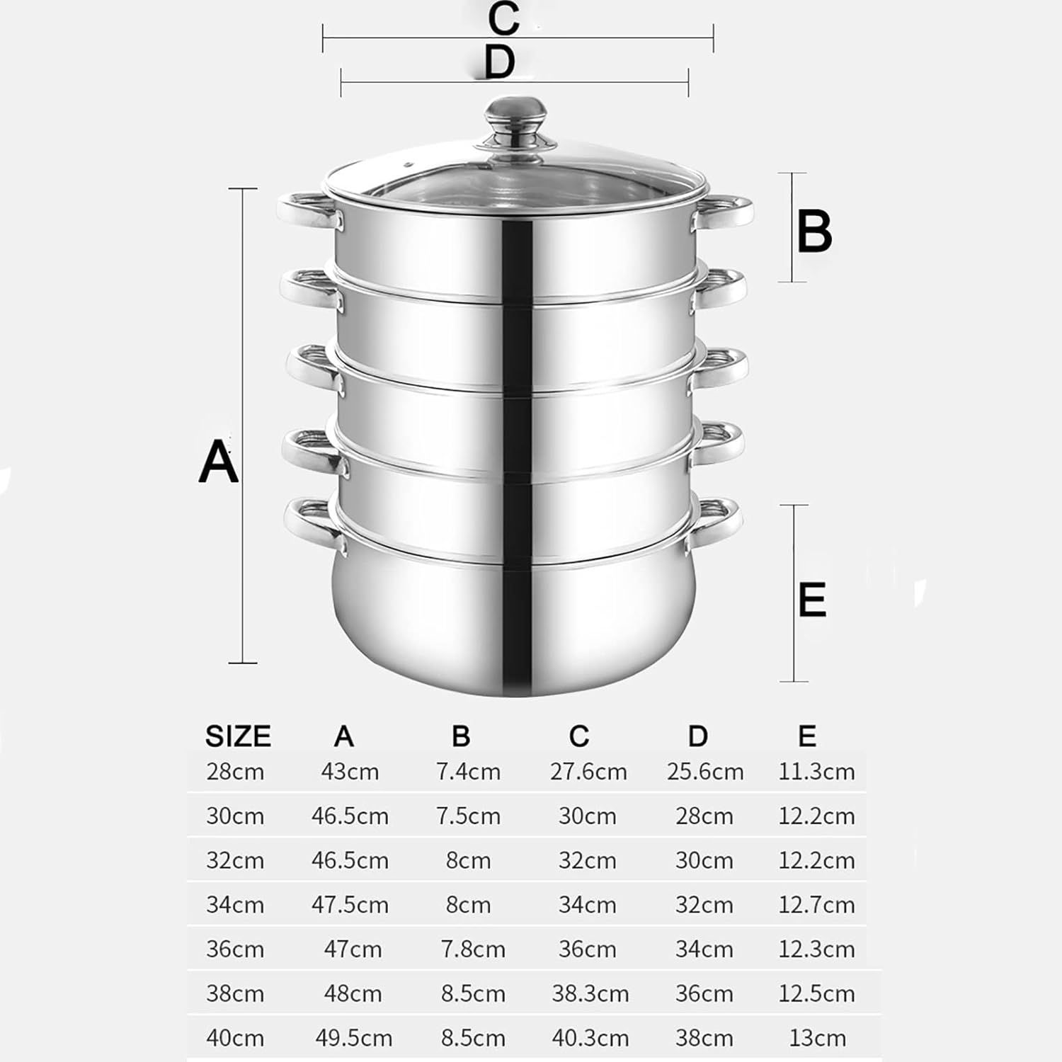 Steamer Pot Soup Pot Hot Pot 430 Stainless Steel Steamer,3-Layer Composite Pot Bottom,Steamed Seafood,Steamed Buns Cookware Pot Steamer Set/34Cm (28cm