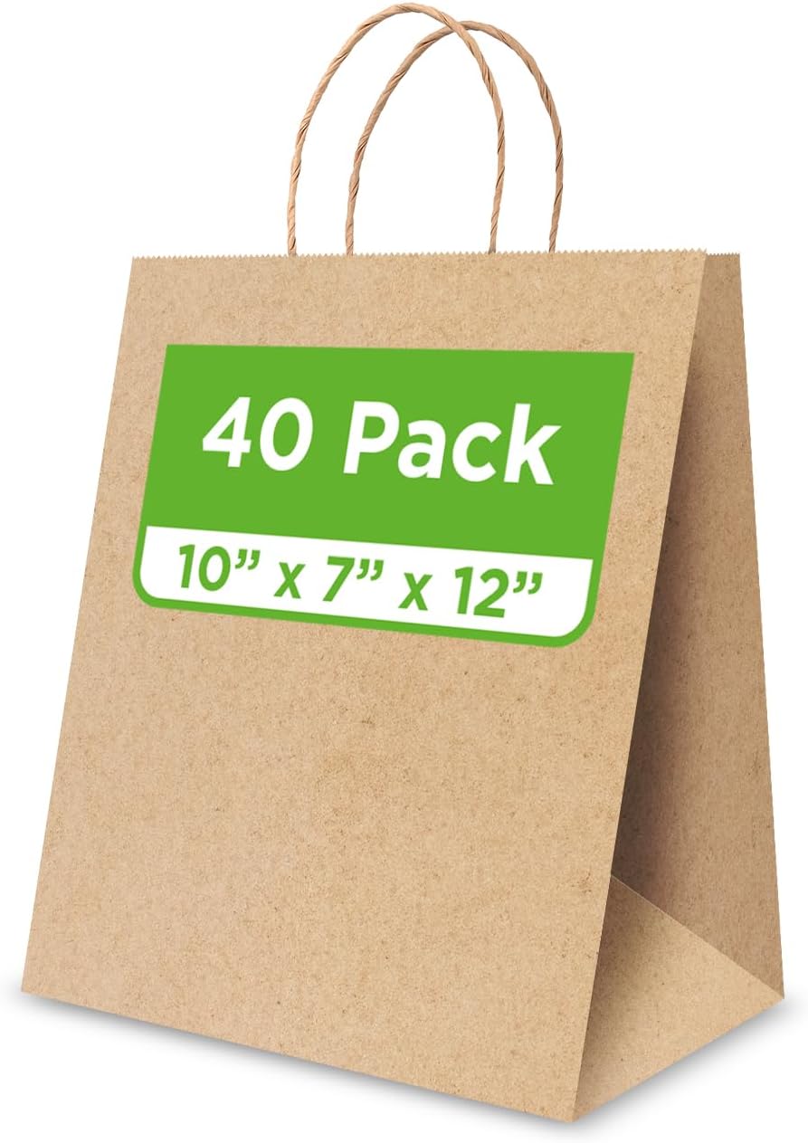 Bistro Brown Kraft Paper Bags | 10x7x12 Inches – 250 Pcs | with Twisted Handles – Shopping Bags for your Business, ideal for Takeout Containers & Restaurants/Grocers.