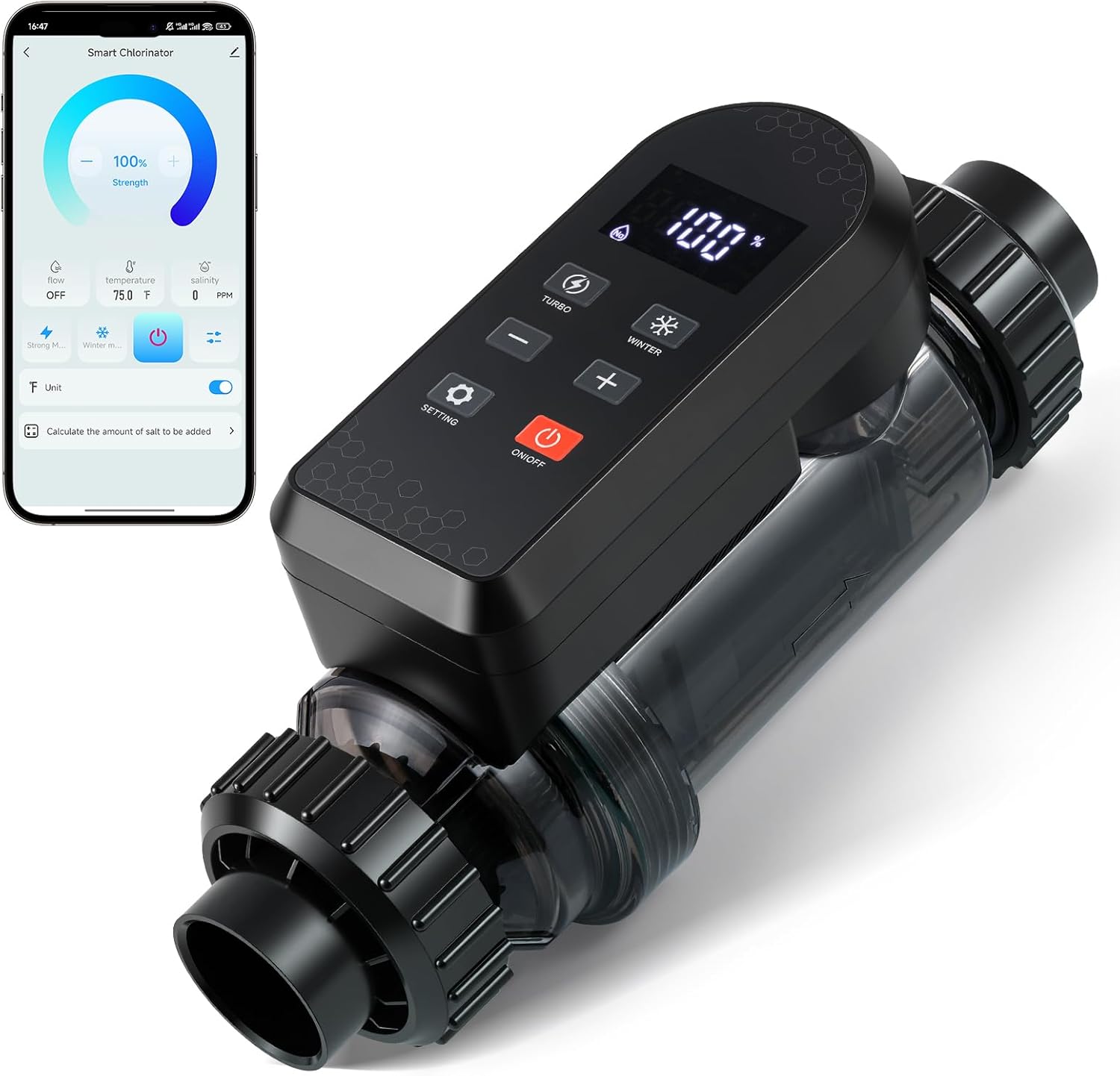 Bonvoisin Salt Water Pool Chlorinator System Salt Chlorine Generator for Inground Pools Saltwater Pool System with Titanium Cell, LED/APP Control, Up to 25,000 Gallons Pool