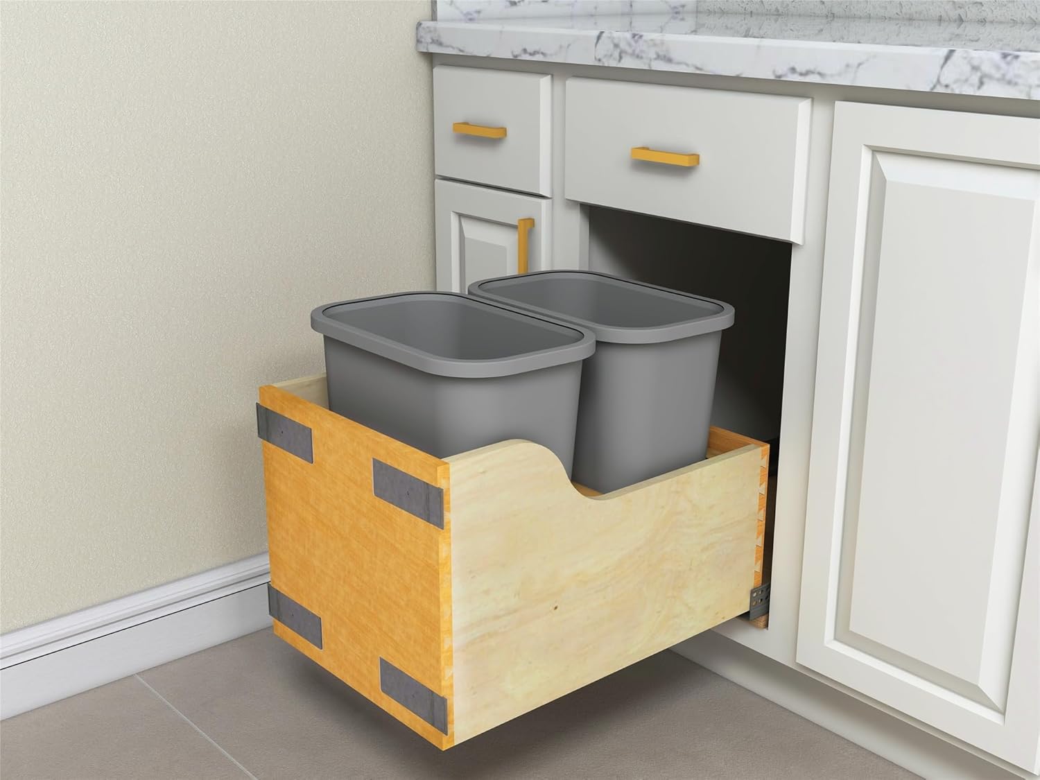 Heavy Duty Pull Out Trash Can Under Cabinet, Slide Out Trash Can for Kitchen Recycling, with Soft-Close Slides, Garbage Can Not Included (14'' W) fit cabinet B18. Wooden frame with Front Side Mounting