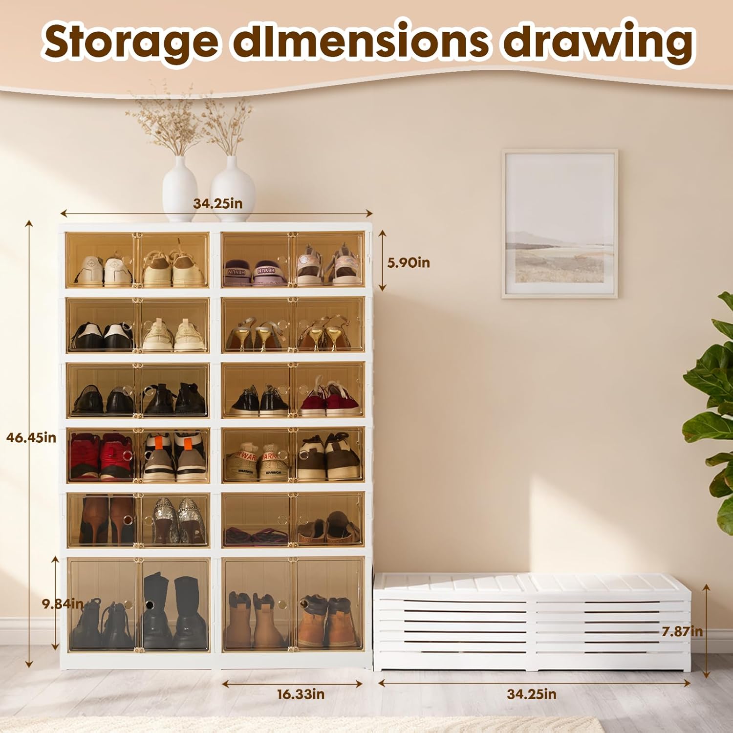 LAFORMO Collapsible Shoe Rack Organizer Foldable Shoe Cabinet with Doors, Large Plastic Folding Shoe Cabinet, Easy Assembly Shoe Shelves Organizer for Entryway (6Tiers,24Pairs)