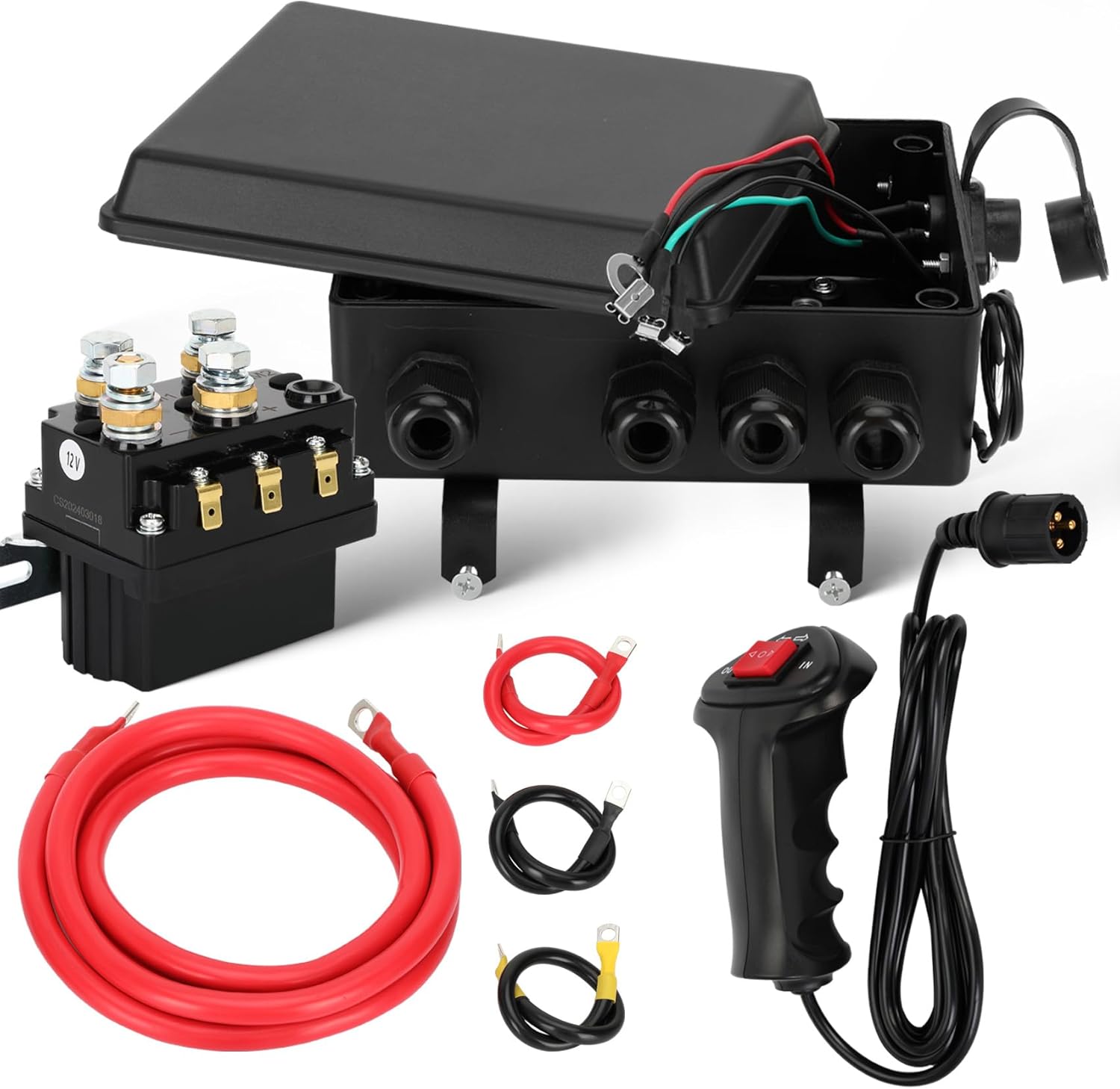 12V 500A Winch Solenoid Contactor Relay Kit with Box, Hand Corded and 4pcs Pre-Wires, 12v 500a Winch Solenoid Contactor Relay for 8000lb-17000lb ATV UTV Truck Jeep Winches