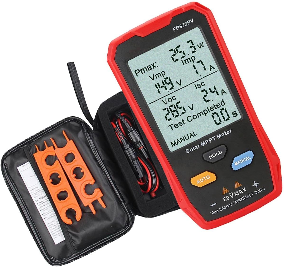 Generic 800W Solar Panel Tester Photovoltaic Multimeter 12-60V 14.2x7.6x2cm Utility Tool Professional Big LCD Screen with Cable, Red and Black