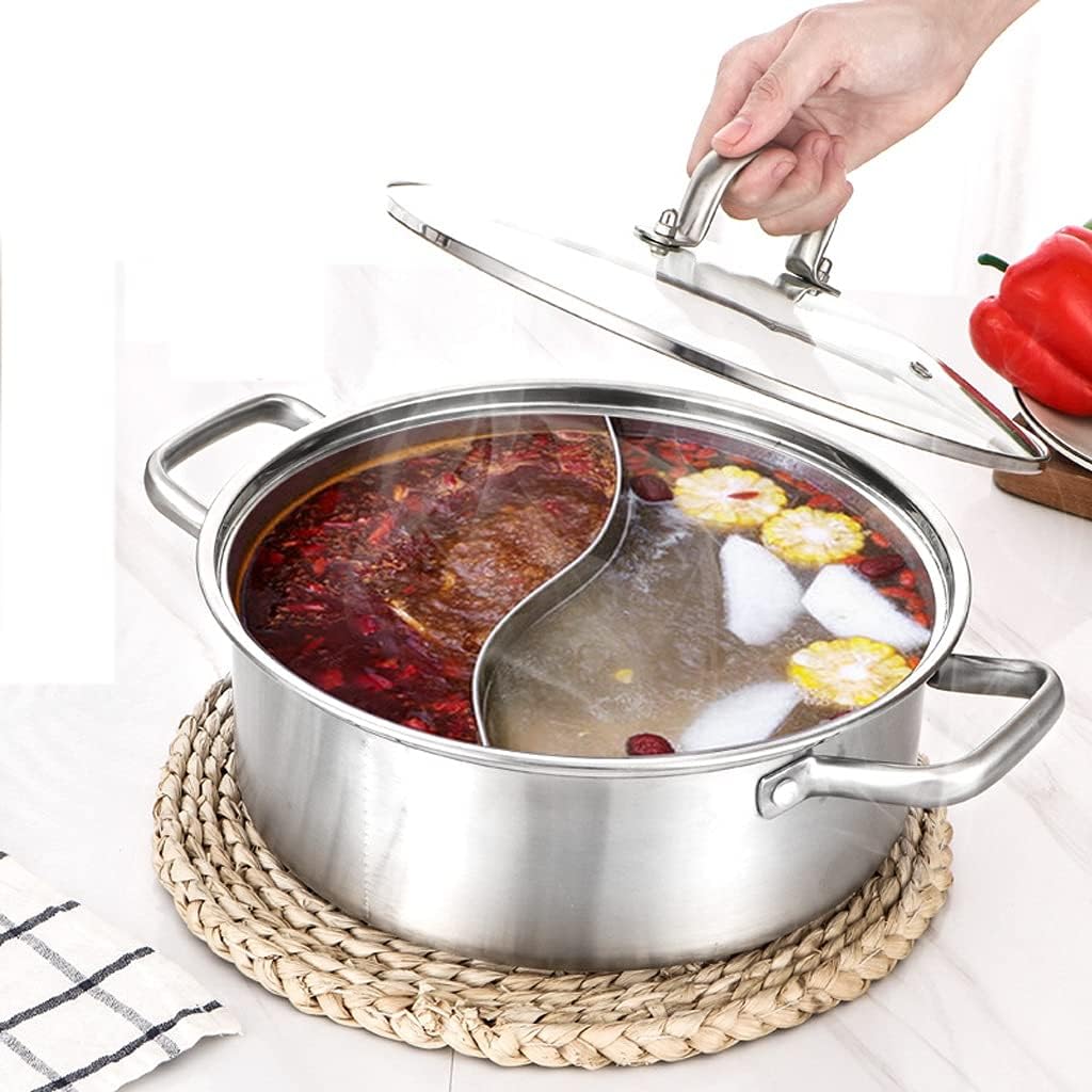 Hot Pot Twin Divided Stainless Steel Cookware Induction Ruled Compatible Soup Stock Pots Home Kitchen 28/30/32cm