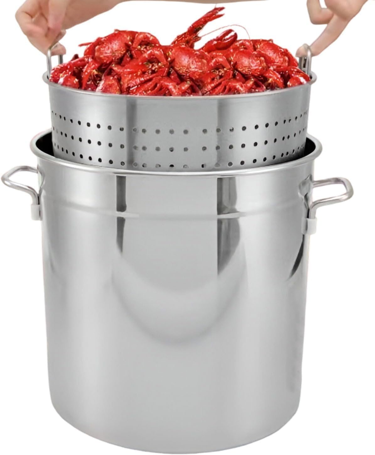 Stainless Steel Stock Pot with Insert Steamer Basket - Perfect for Crawfish, Seafood Boil, Soup, and Turkey Frying(50cmx50cm)