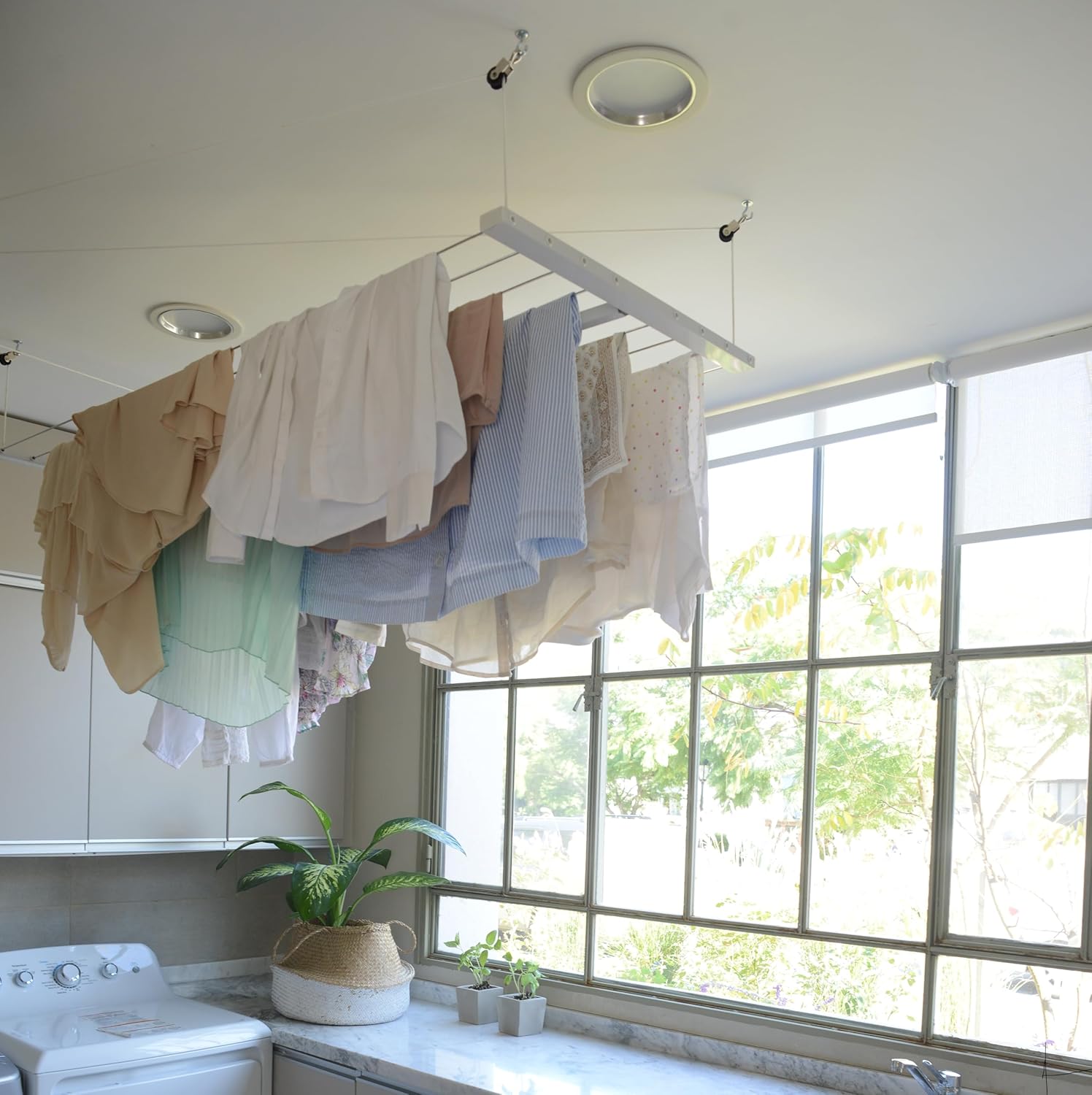 Compact Ceiling Drying Rack with Pulley System – Ideal for Small Laundry Rooms and Apartments – Aluminum Build (39.5