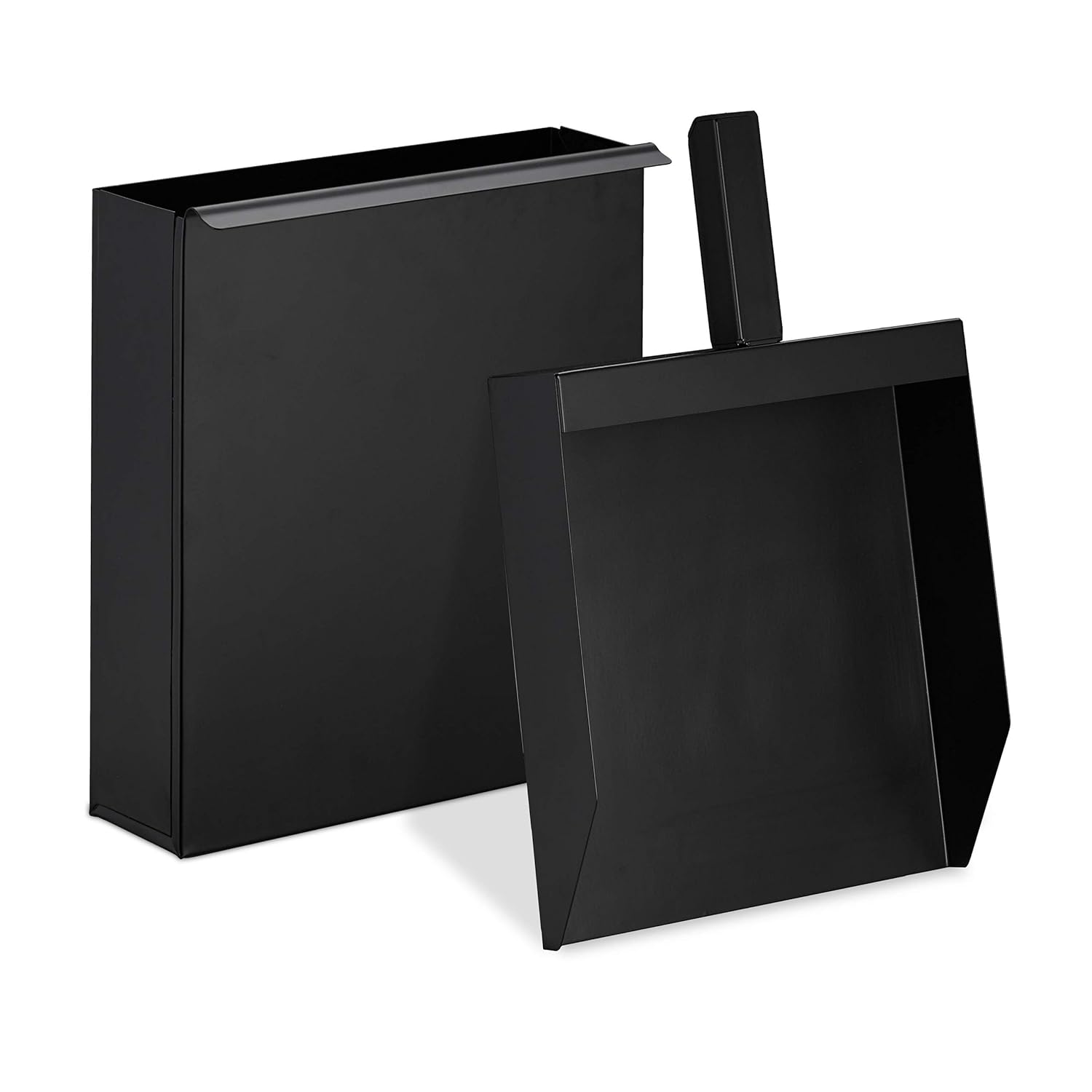 Relaxdays Ash Bucket with Insert Shovel, Narrow Coal Container for Fireplace, Grill, Oven, HWD: 9 x 23.5 x 35 cm, Black, Steel