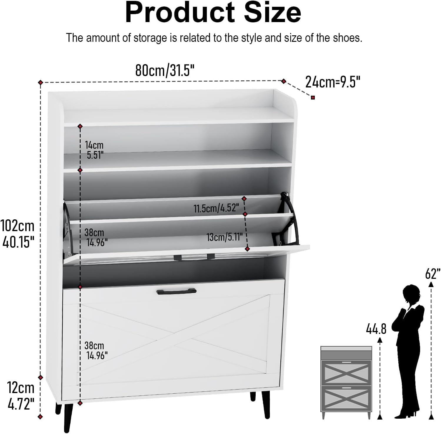 DHH Shoe Storage Cabinet for Entryway, Slim Shoe Organizer with 2 Flip Drawers, Narrow Shoe Rack Storage Cabinet with Metal Legs, Farmhouse Hidden Shoe Cabinet for Foyer, Front Door Entrance (White)