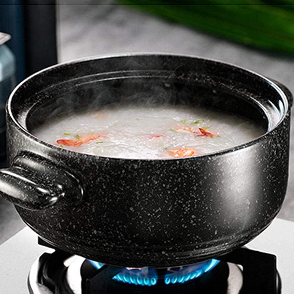Ceramic Round Black Dish Cooking Pot with Lid Terracotta Pots - Green and Healthy, a Must for Family, Capacity 2.5L