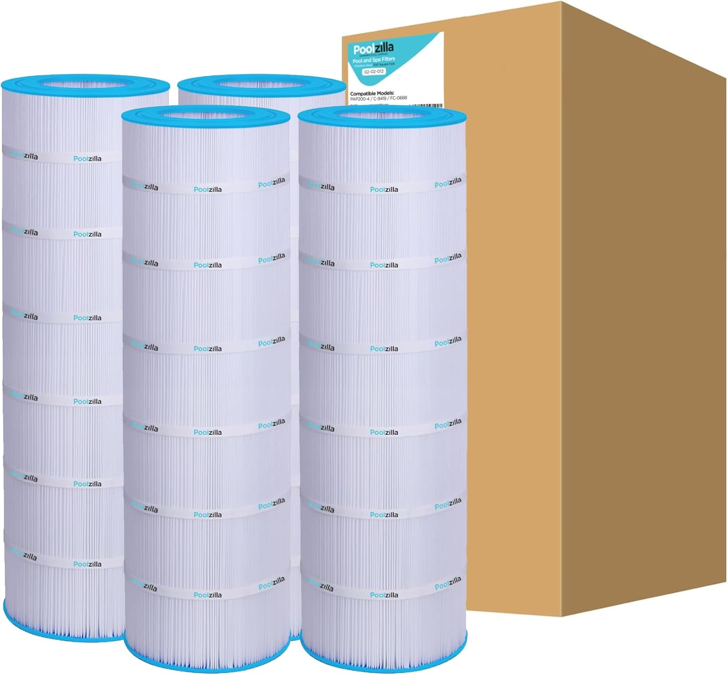 Poolzilla [4 Pack Pool Filter Cartridge, Compatible with PAP200, Pentair CC200, Filbur FC-0688, Unicel C-9419, Aladdin 29902, Baleen AK-8005, R173217, Predator 200 [L x OD: 31 1/8
