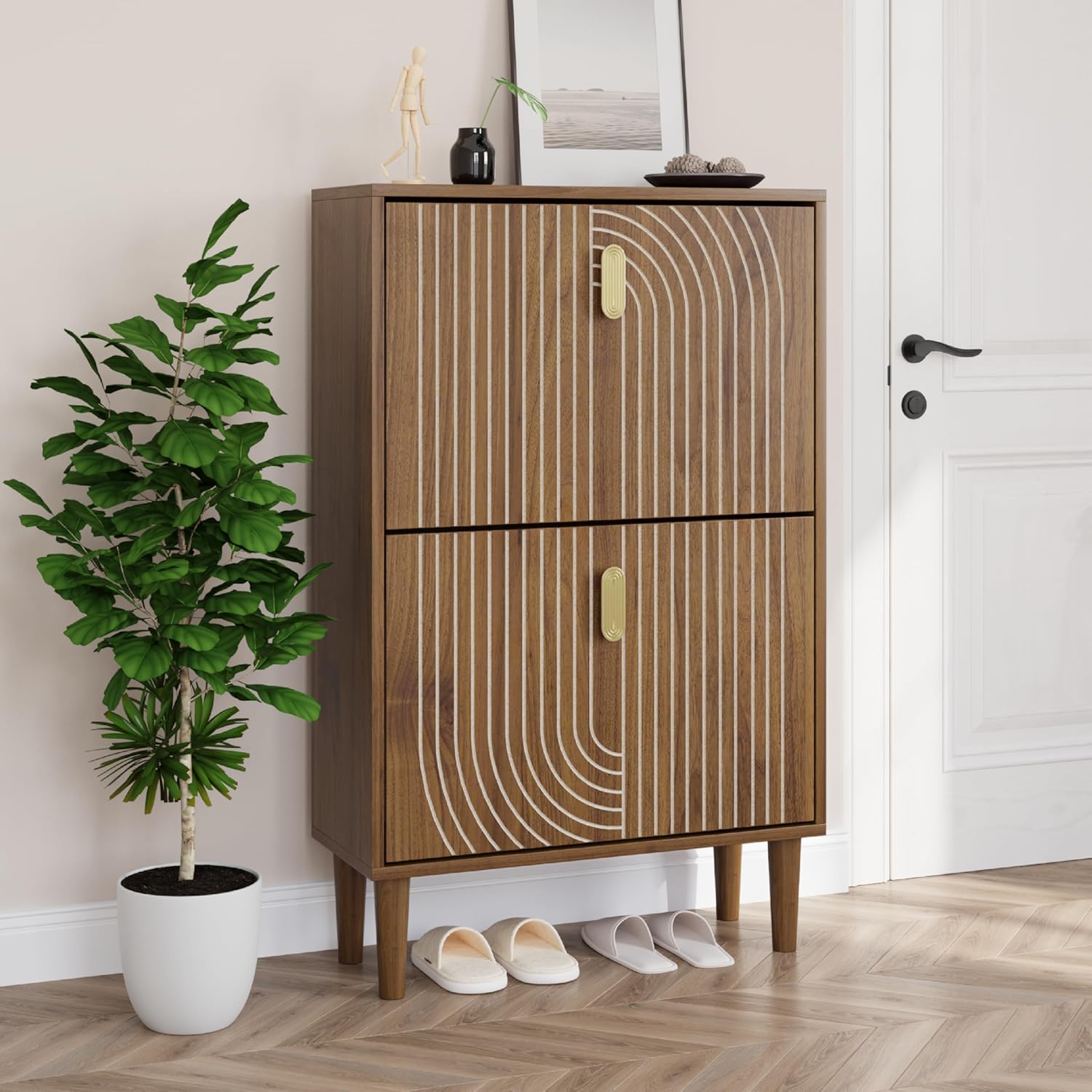 Smuxee Shoe Cabinet with 2 Flip Drawers, 23.6