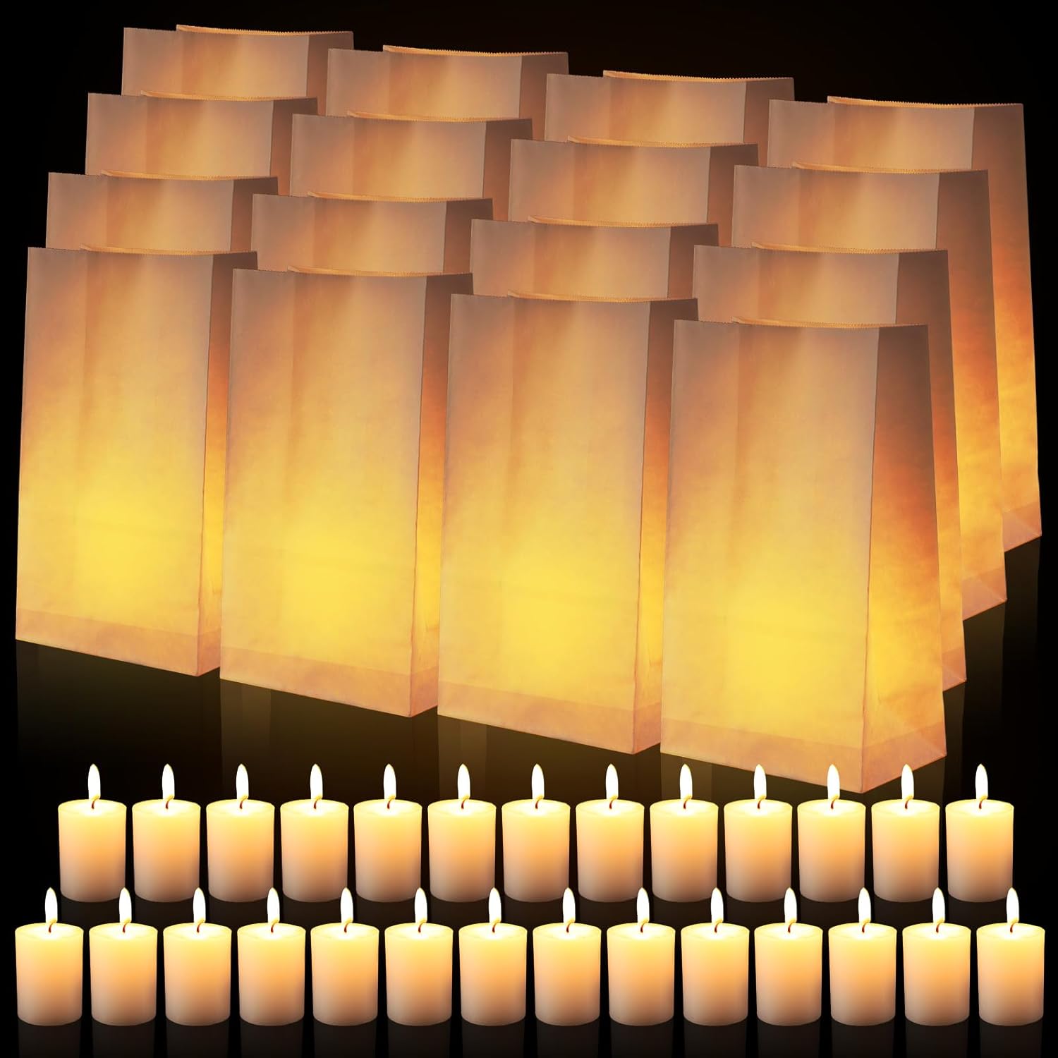 72 Sets White Luminary Bags with Unscented Candles, Paper Candle Bags White Lantern Bags White Votive Candles Bulk Candles for Wedding Christmas Holiday Party, Each 10 Hours Burning