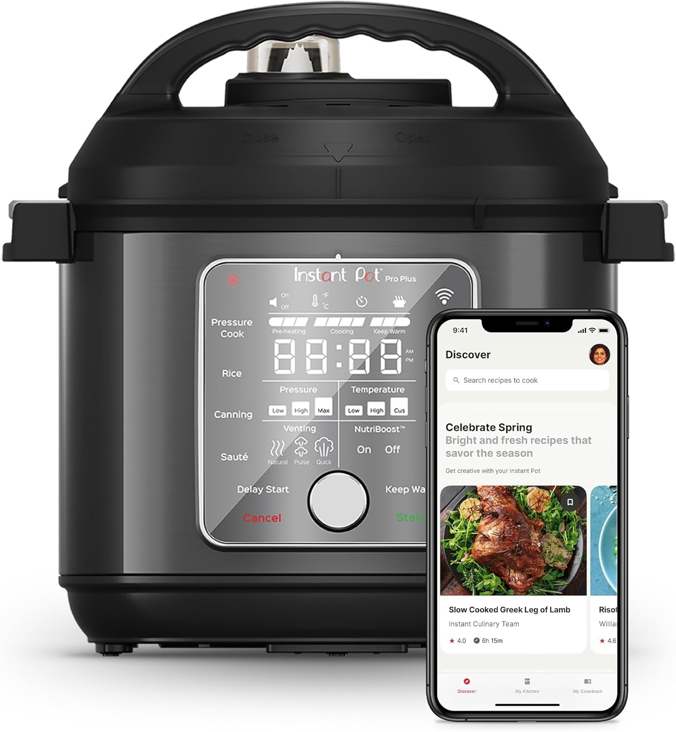 Instant Pot PRO Max Wi-Fi Smart 10-in-1 Pressure Cooker, Steamer, Saute, Warmer, Rice Cooker, Yogurt Maker, Sous Vide, Baker, NutriBoost - Includes App with 2000+ Recipes - 6 Quart