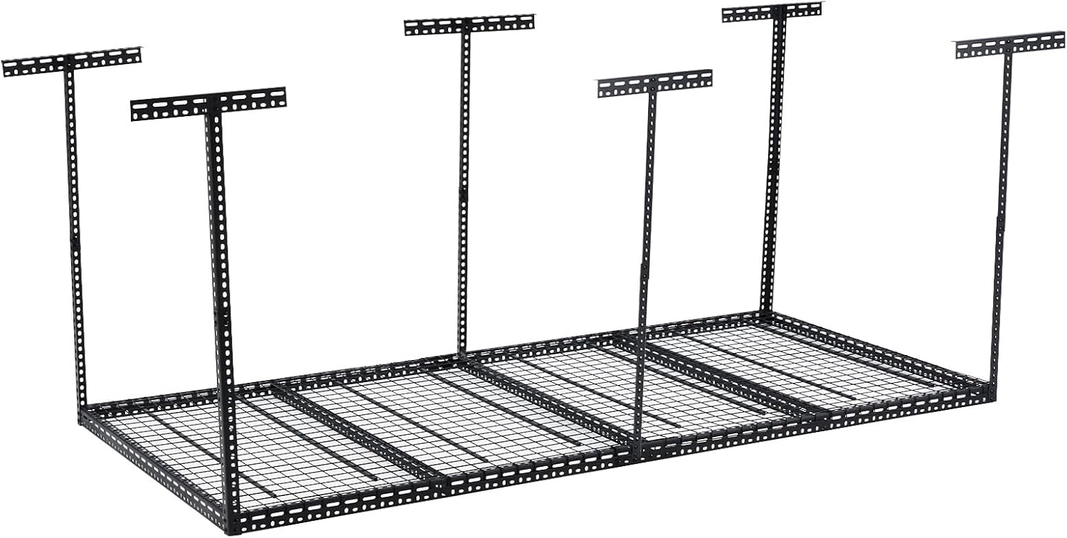 Overhead Garage Storage Rack, Heavy Duty Ceiling Storage Racks for Garage, Adjustable Height, 660LBS Weight Loading,4x8 FT Hanging Organizer Shelving for Warehouse Basement, Black