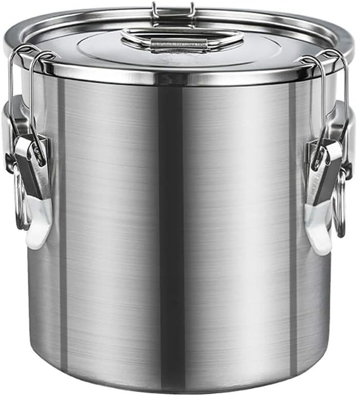 Stockpots 304 Food Grade Stainless Steel Sealed Barrel, 360 ° Inverted Leak-Proof, Thickened Large Capacity, Liquid Wine Storage Barrel Rice Barrel(54cm*53.5cm(100L)