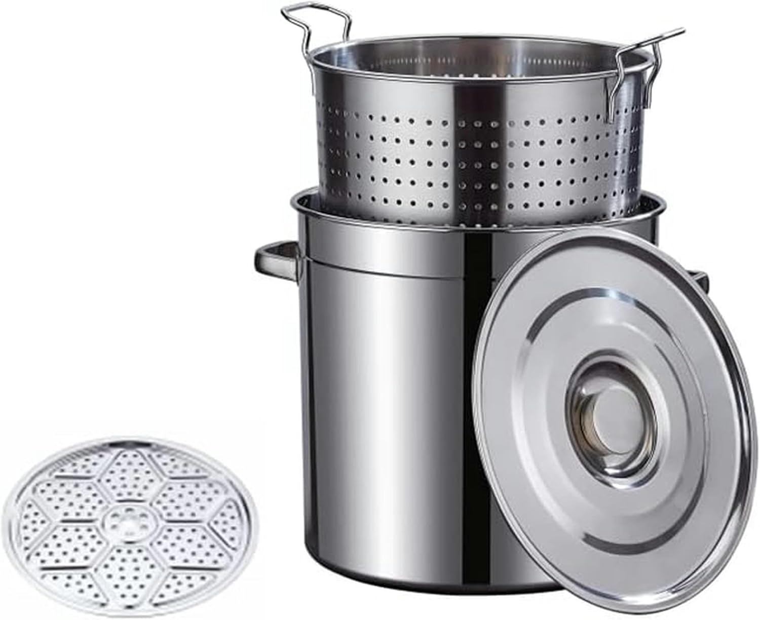 4-Piece Stainless Steel Tamale Steamer Pot Crab Seafood Stock Pot with Hanging Strainer Basket and Non-Stick Steamer Sheets Piece Great for Water Bath Canning Pot,35x35cm(40x40cm)