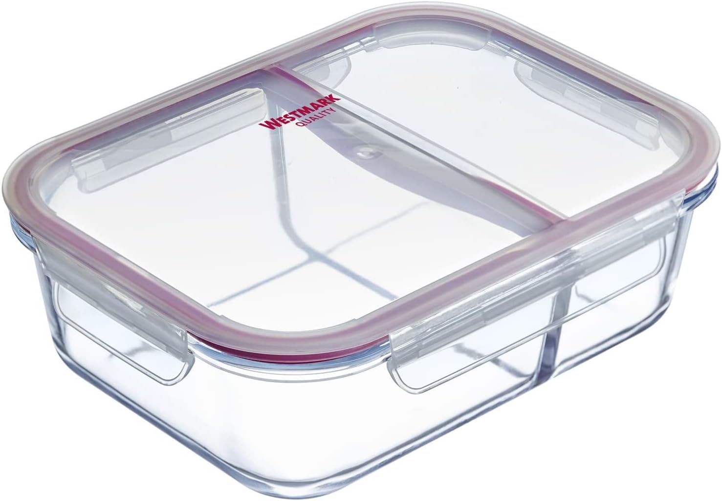Westmark Glass Food Storage Container, Capacity: 980 ml, with 2 Separate Compartments, Microwave and Oven Safe, Glass/Silicone/Plastic, Transparent/Red, 234622E1
