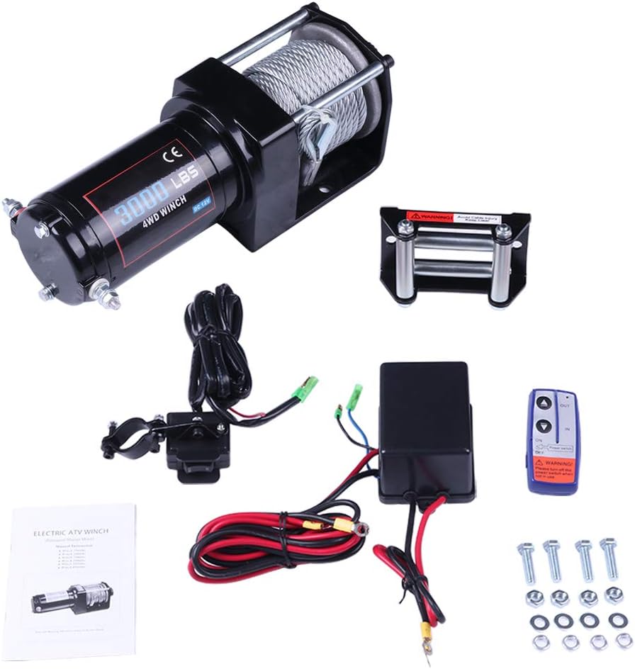 Electric Winch 12V 24V 3000 lbs Winches for Towing Boat Off Road with Wireless Remote Control+Control Box+Roller Fairlead+Switch Assembly+Bolts+Users Manual OCPTY