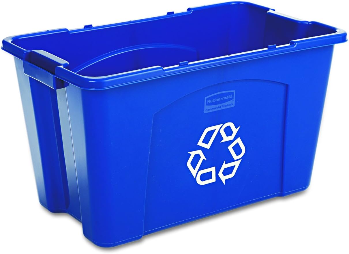 Rubbermaid Commercial Products Stackable Recycling Bin, 18 Gallon, Blue Storage Container, For Garage/Kitchen use for Boxes/Paper Recycle (Pack of 6)