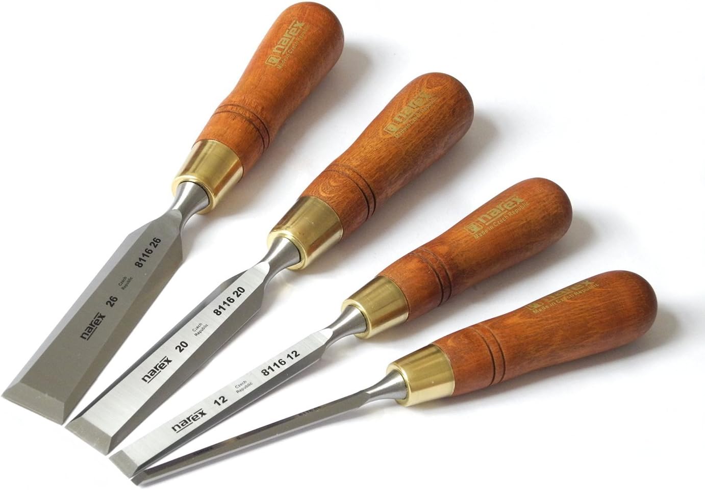 Narex Czech Steel Premium 4 pc set 6 (1/4), 12 (1/2), 20 (3/4), 26 (1) mm Chisels w/Hornbeam Handles