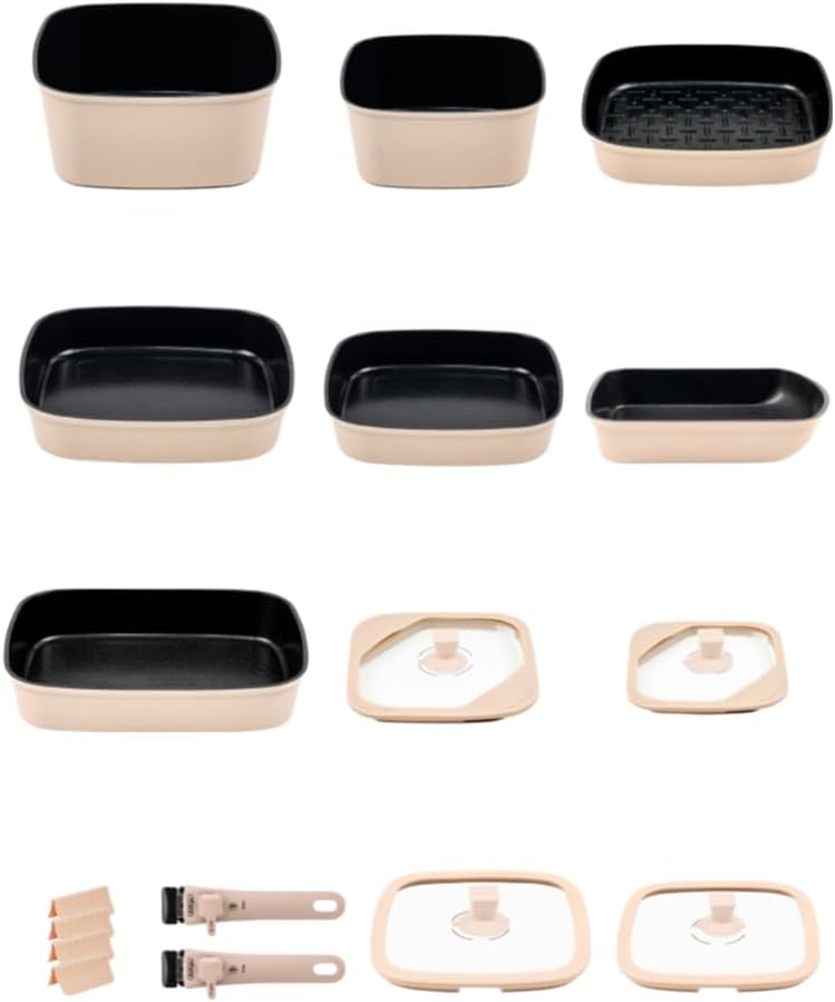 BOOHGLE 17-Piece Korean Cookware Set - Non-Stick Pans, Pots, Detachable Handles, Induction Ready