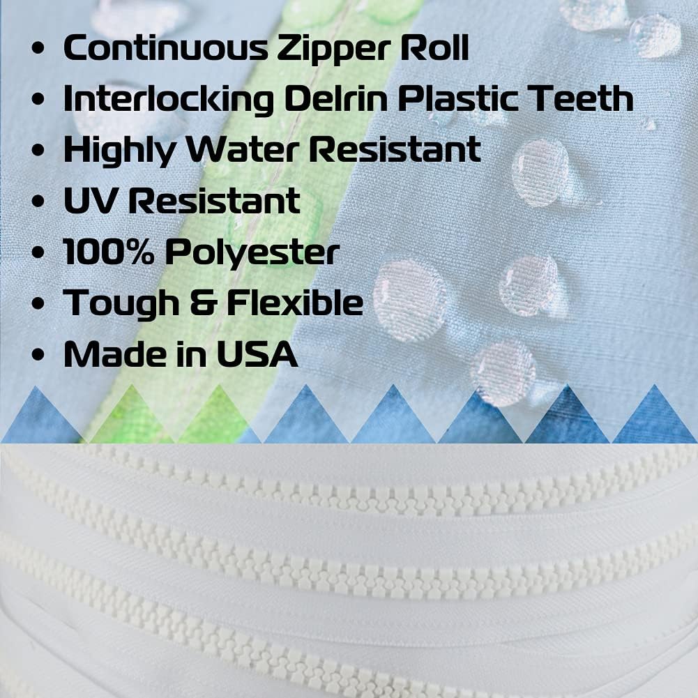 EZ-Xtend #10 Lenzip Chain Vislon Zipper by The Yard with Locking Sliders. Boat Cushions, Duffle Bags, Back Packs, Sewing, Replacement Zipper(10 Yards & 8 Double Pulls)