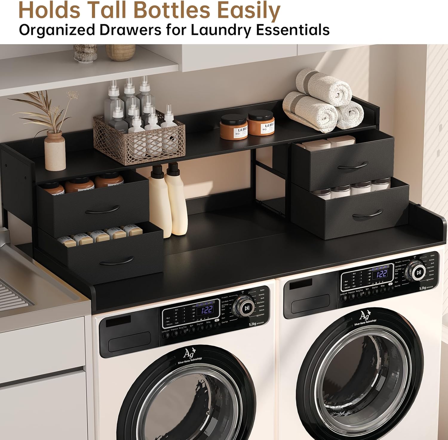 4 Drawers Washer Dryer Countertop with Shelf, 27.5