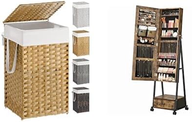 SONGMICS Laundry Hamper with Lid, Jewelry Cabinet Floor Standing, ULCB165N01 and UJJC004X01