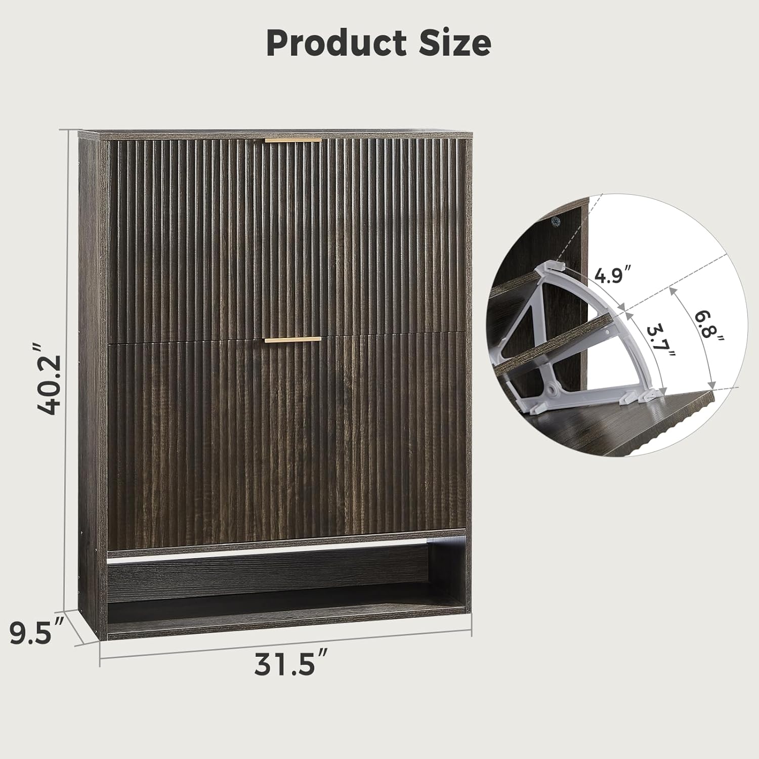 Unovivy 31.5''W Black Slim Shoe Cabinet, Fluted Modern Hidden Free Standing Shoe Rack Storage Organizer Cabinet with 2 Flip Drawers, Wood Mid Century for Entryway, Hallway