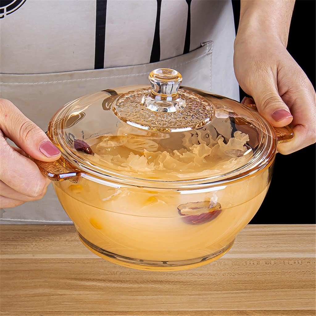 Glass Saucepan Stove Pot for Kitchen Brown with Lid Binaural Instant Noodle Bowl Fruit Salad Crystal Microwave Oven