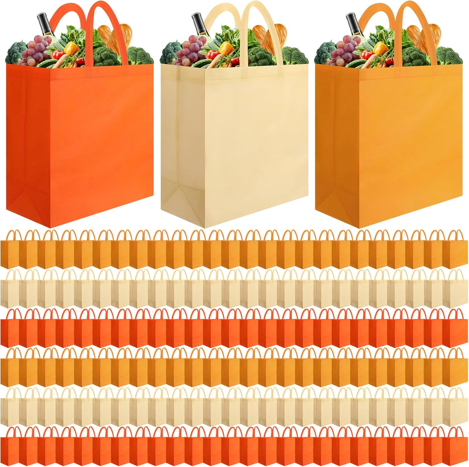 150 Pcs Fall Gift Bags Bulk Thanksgiving Reusable Non Woven Totes with Handles Fall Goodie Bags Large 14 x 14 x 6 Inch for Autumn Party Thanksgiving Holiday Shopping Wedding Birthday