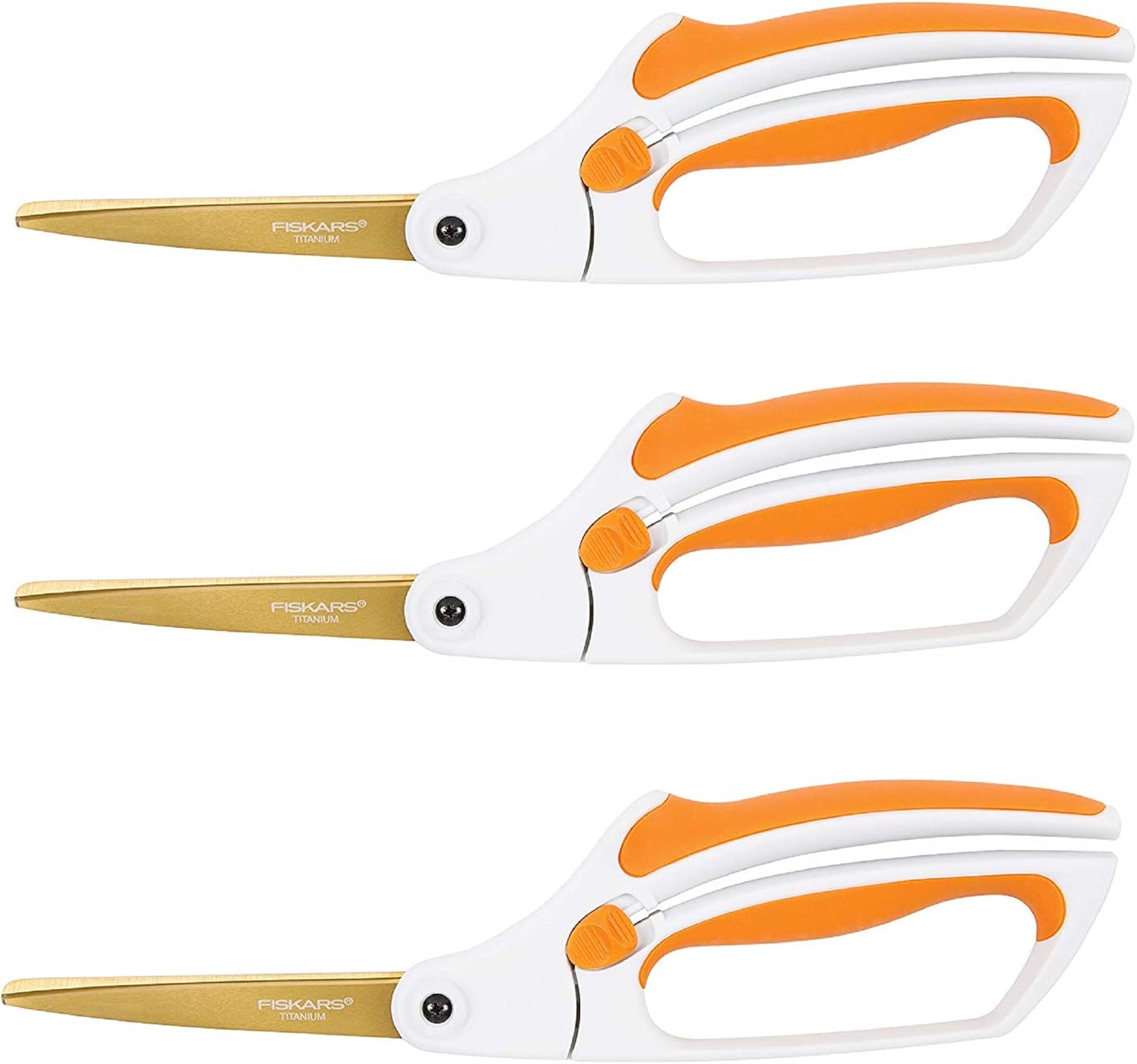 Fiskars 12-71787097J Titanium Easy Action Scissors, 10 Inch, Orange and White (3 Pack of 10 Inch Titanium)