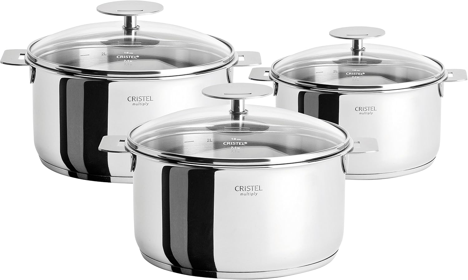 Cristel Casteline Saucepan, 2 quart/2.5 quart/3.5 quart, Silver