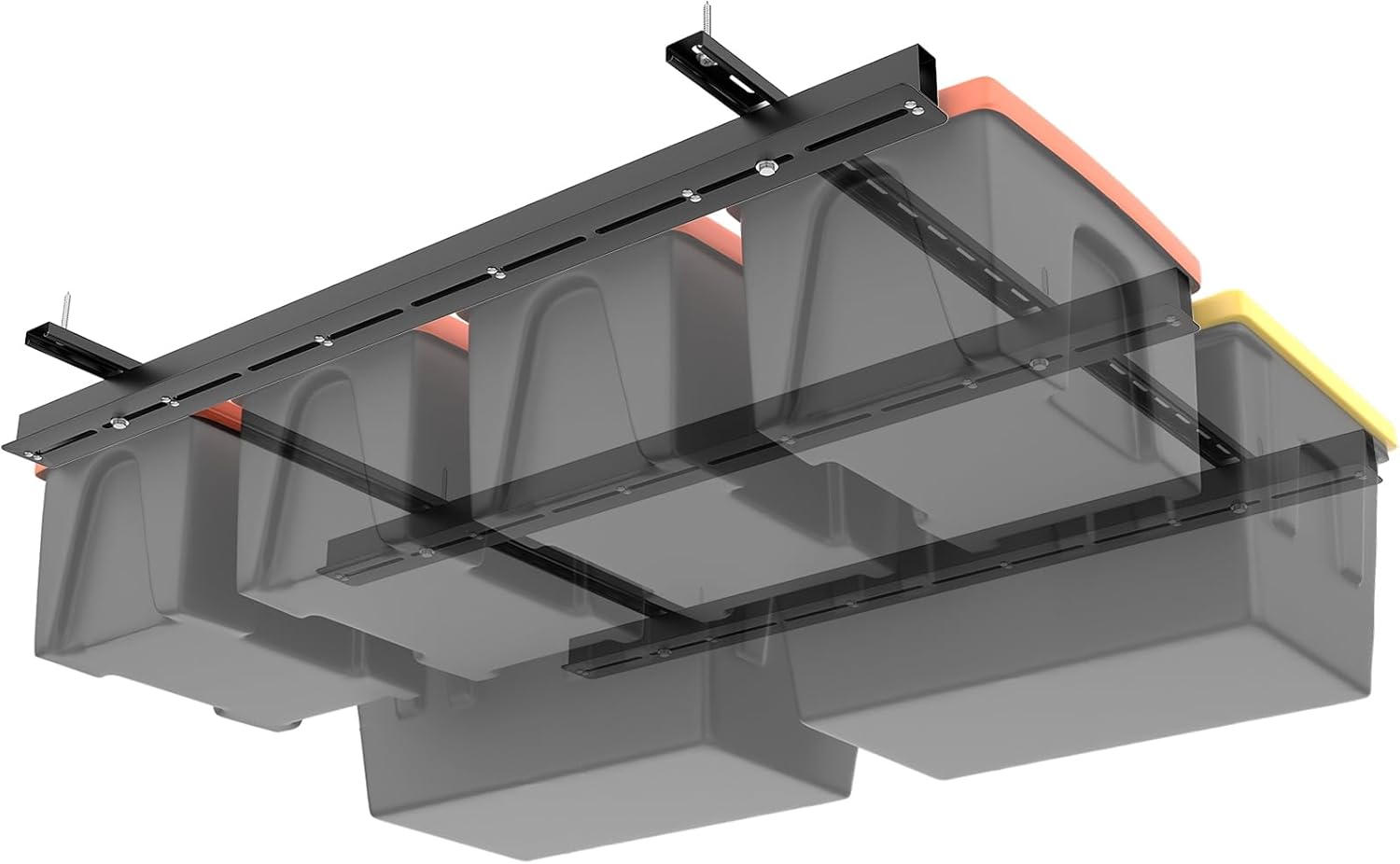 TORACK Garage Ceiling Bin Storage Rack, Overhead Tote Storage Rail System Heavy Duty Adjustable Tote Slide Rails Garage Bins Storage System(Black, Bins are not included)