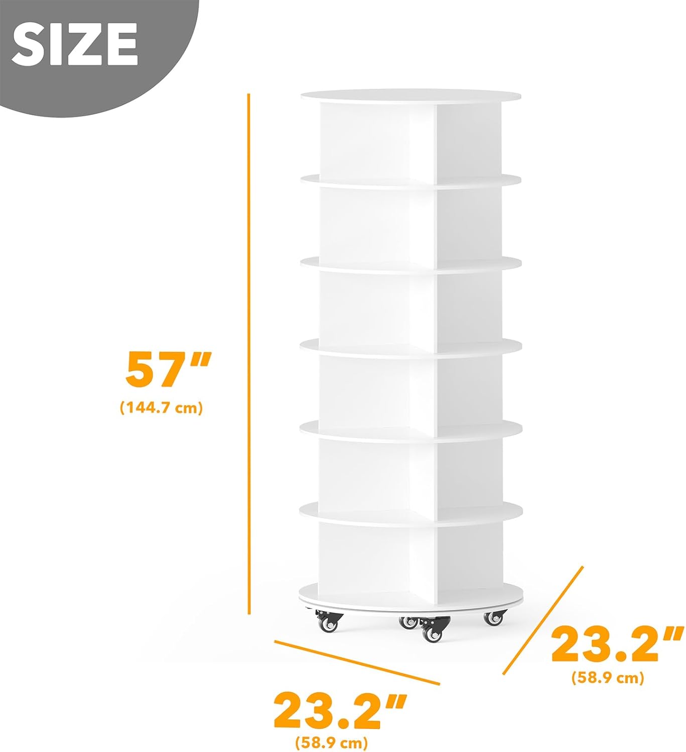 SpaceAid Spinning Shoe Rack with Wheels, 6 Tier Rotating Organizer Shoe Tower Lazy Susan with Thick Bottom, 360 Display Revolving Storage Shelf, Round Circular Rotate Organization, White