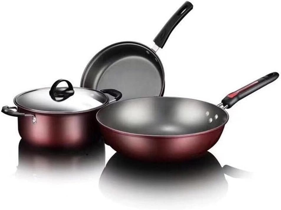 Cookware 3Pcs Kitchen Cookware Set Non-Stick Cookware Frying Pan Cooking Pot & Pan Saucepan with Glass Lid Home