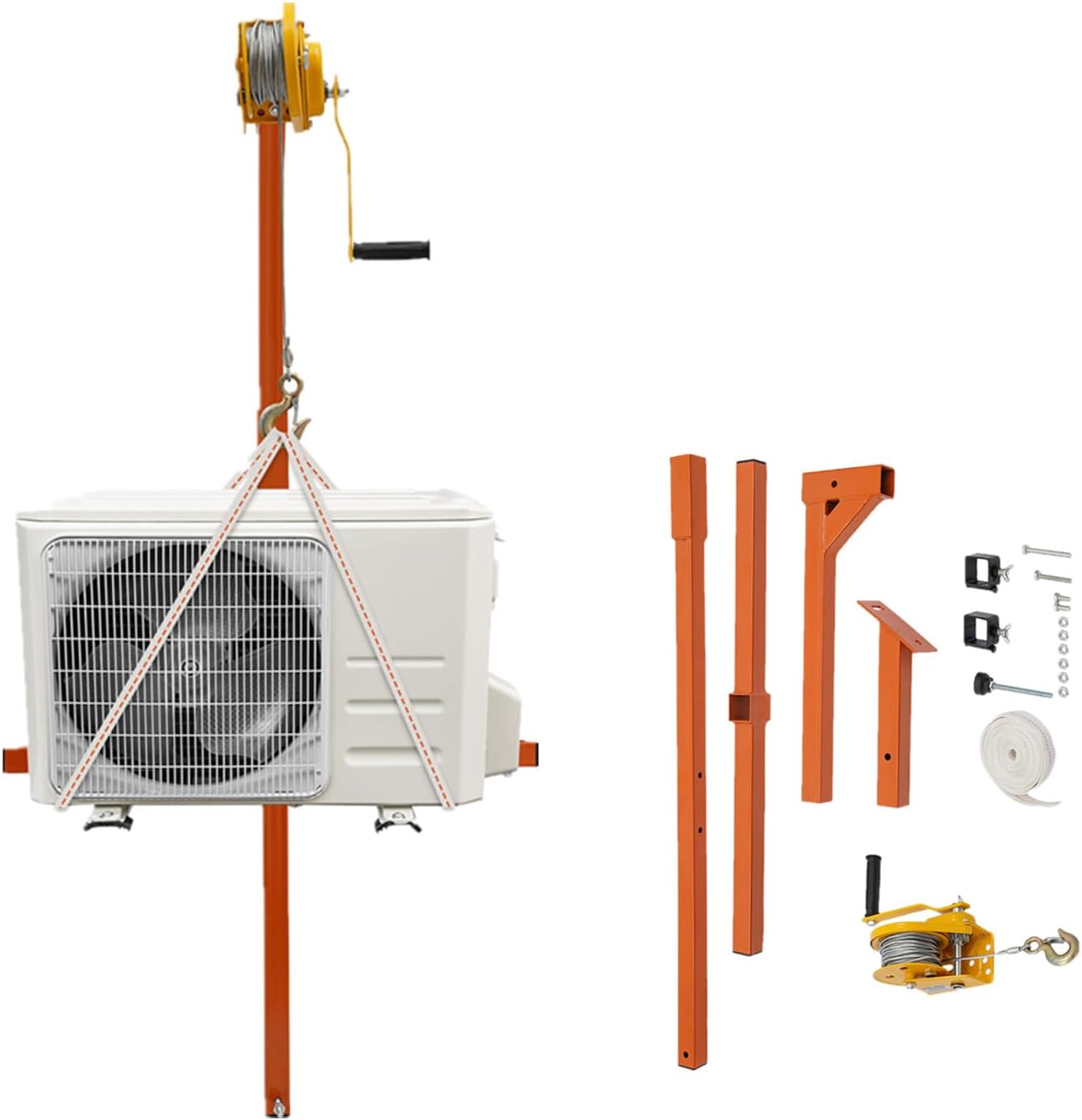 Air Conditioner Lifting Crane, 15m/49.21ft Lifting Height Air Conditioner Lifting Tool 330lbs Max. Load Portable Detachable Crane Bracket for Installation of Outdoor Air Conditioner