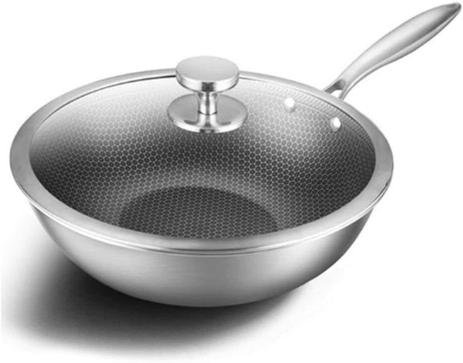 Cooking Pot, Frying Pan,304 Stainless Steel Wok Full Honeycomb No-Smoke Non-Stick Cooker Induction Cooker Gas Stir-Fry Iron Pot Pot