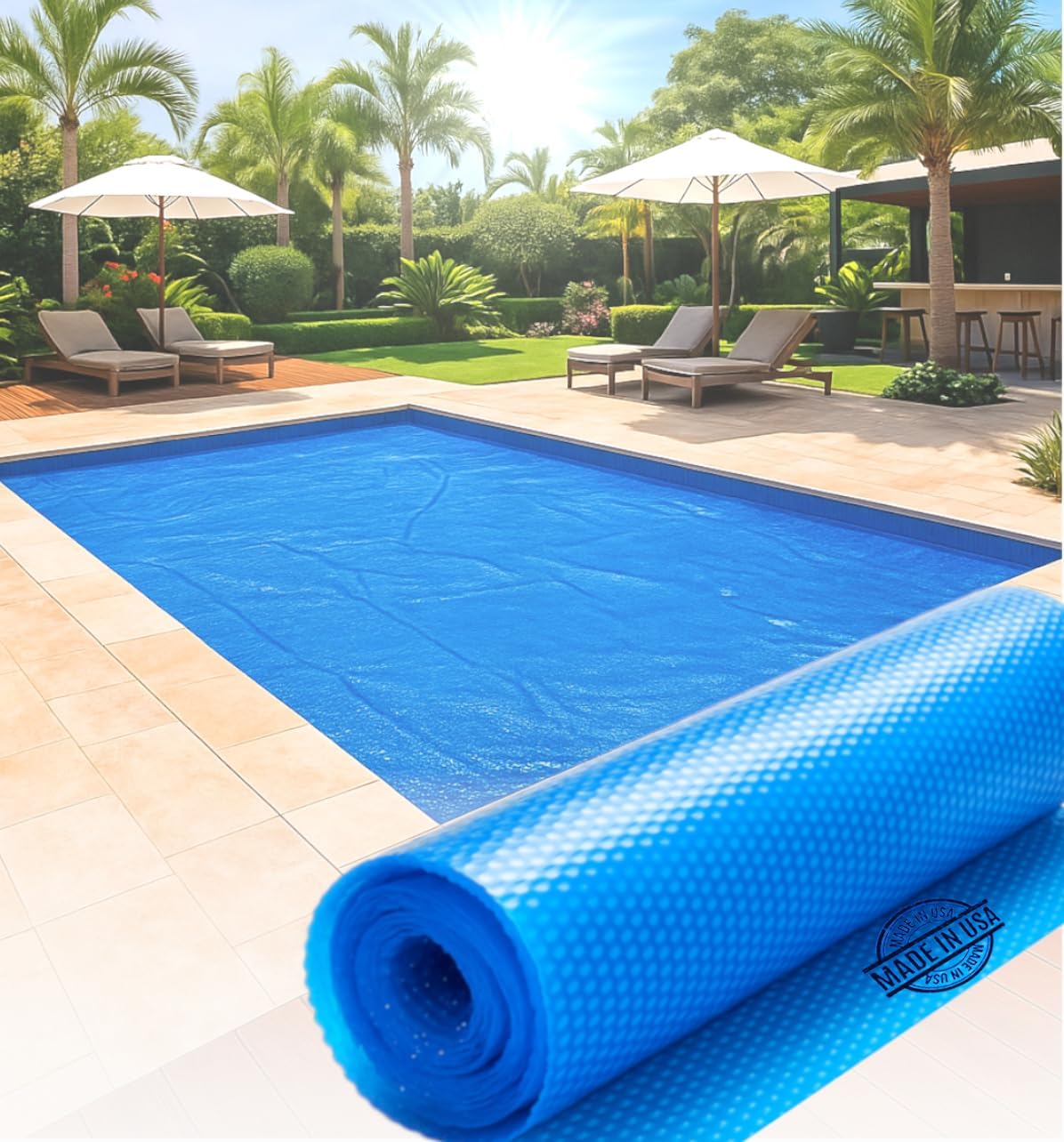 SunHeater Pool Solar Blanket - Heavy Duty Rectangular Thermal Cover with Bubbles - Heat Transfer Solar Pool Heater for In-Ground Swimming Pools - Durable 12 Mil Thick Polyethylene