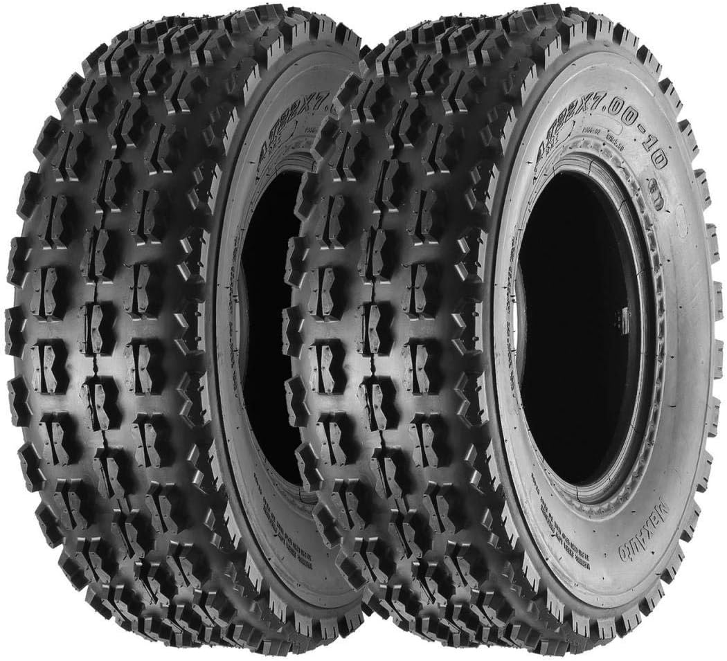 MaxAuto 22x7-10 22-7-10 Front ATV Tires Quad Sport ATV UTV Tires 22x7x10 4-Ply Mud Sand Snow and Rock Tire Tubeless Knobby Sport-tires, Set of 2