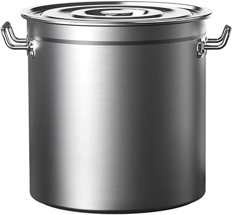 Stockpots 304 Food Grade Stainless Steel Thickened Household Stockpot, Round Bucket Soup Pot with Lid, Commercial Braised Meat Pot/Drum/Water Bucket(35 litres)