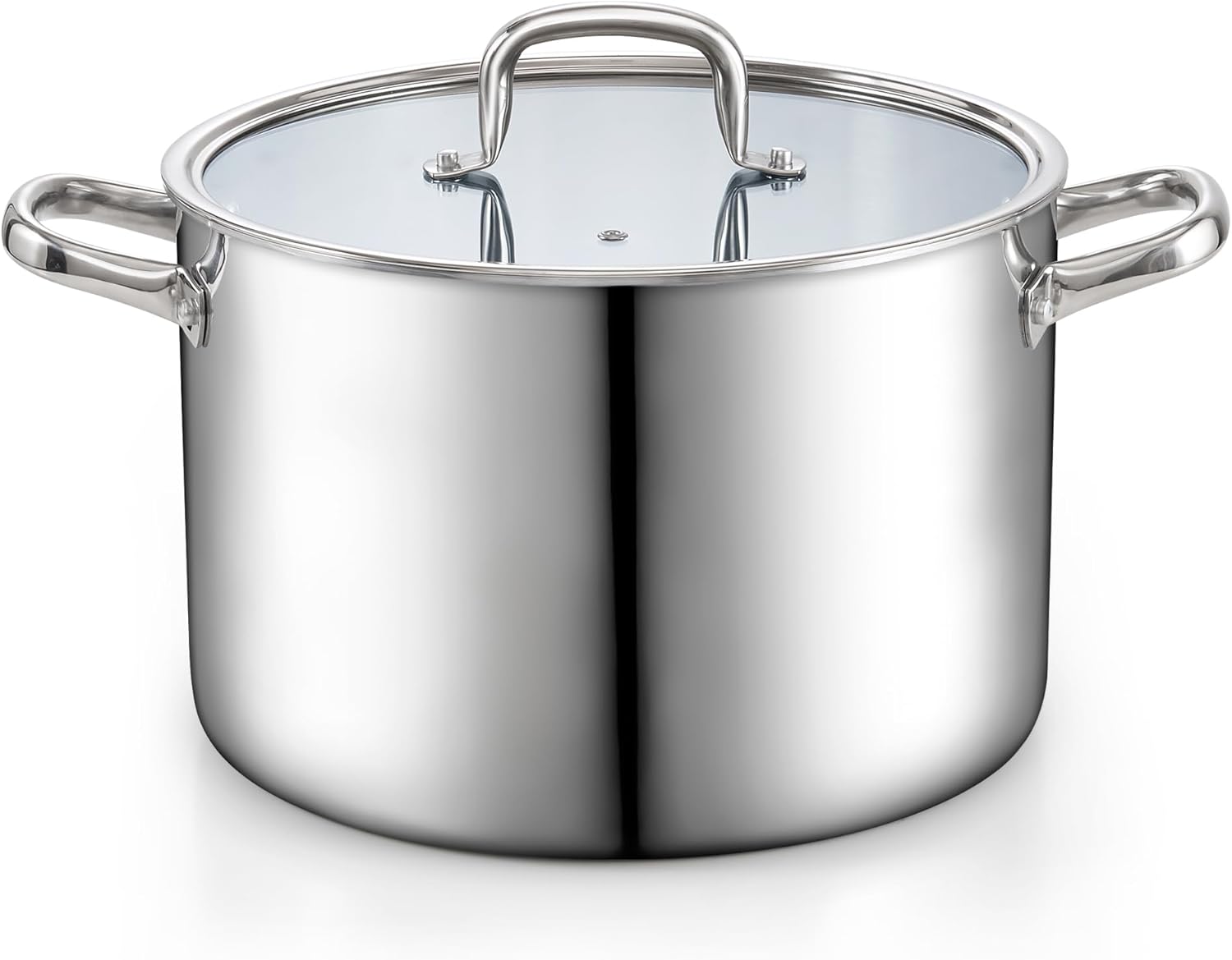Cook N Home Stainless Steel Stockpot with Lid 7 Quart, Tri-Ply Clad Dutch Oven Soup Pot, Induction Cooking Pot, Silver