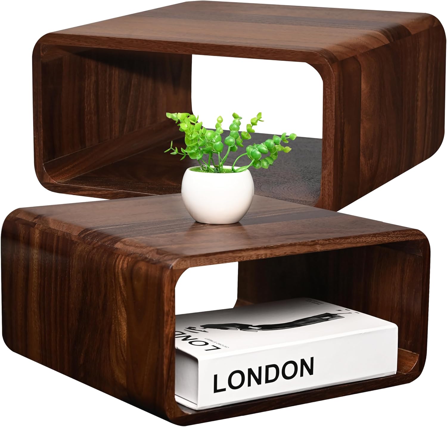 Wooden Shelf Stackable Cube Storage Organizer, Small Bookshelf for Bedroom Decor, Office, and Home Decor, Multipurpose Wooden Bookshelves for Modern and Contemporary Spaces, (Walnut, 2)