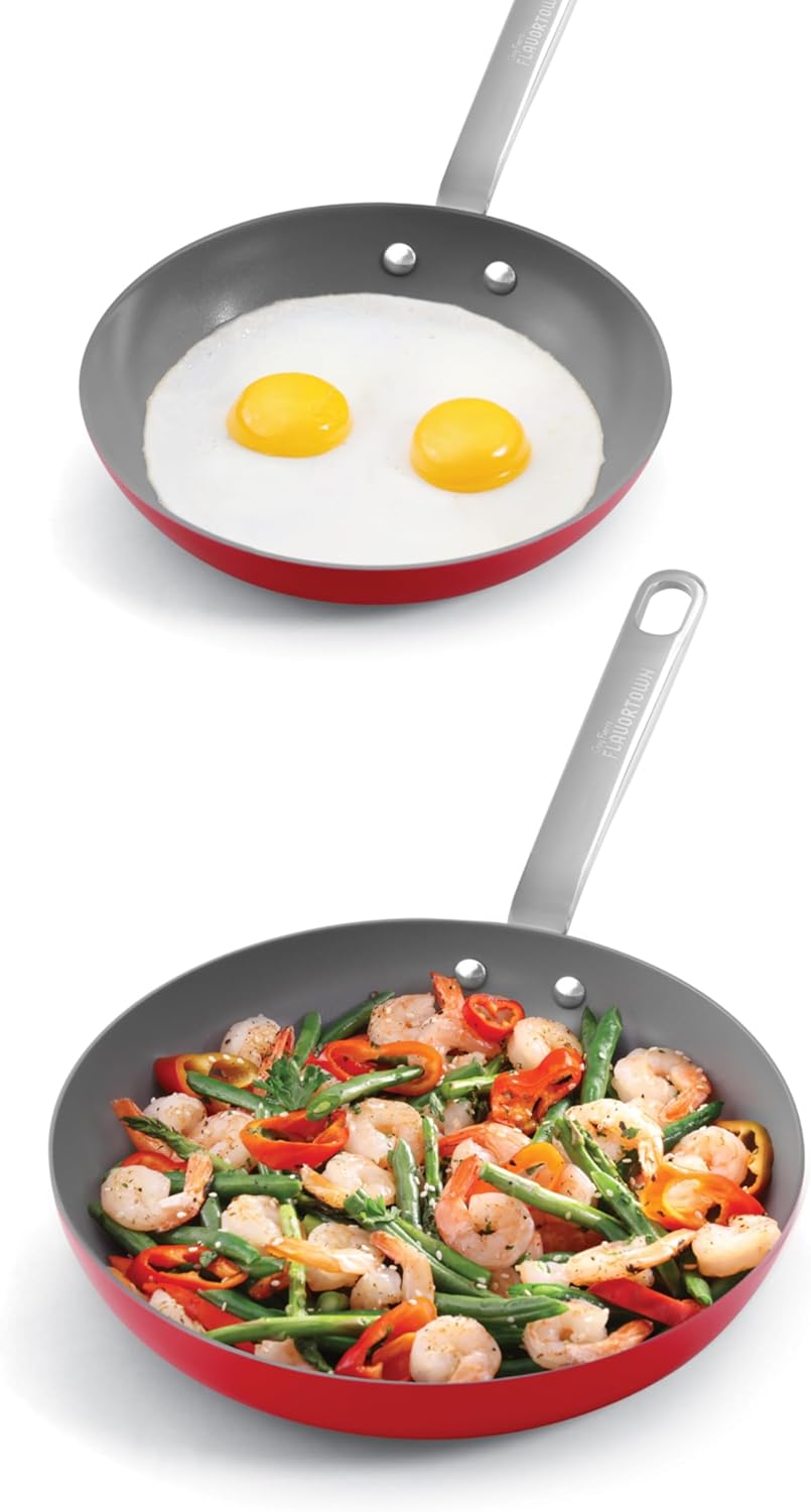 Guy Fieri's Flavortown 2-Piece Ceramic Cookware Set, Nonstick Frying Pan Set 10