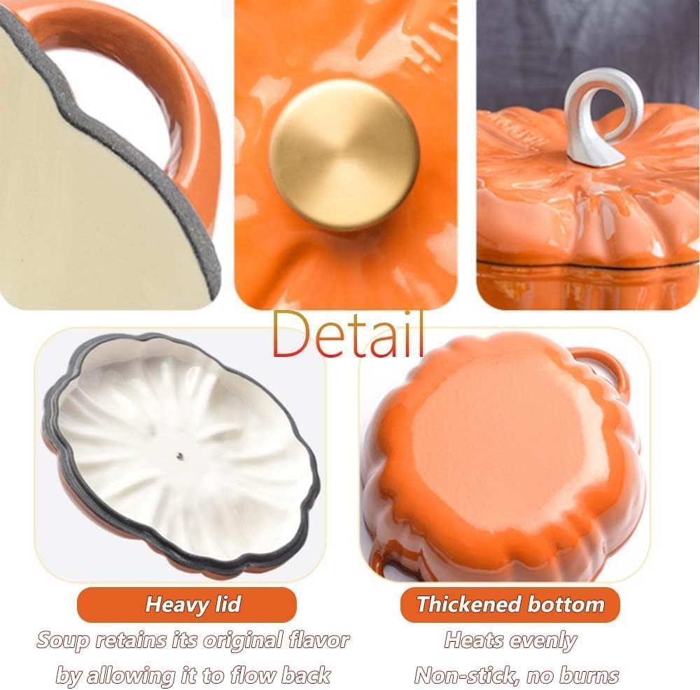 Enameled Cast Iron Dutch Oven, Pumpkin Pot with Lid, 4-Quart Cookware Set, Serves 3-5, Heavy-Duty Cookware for Braising, Stews, Roasting, Halloween and Thanksgiving Decor Gift (Orange-A,6.2in)