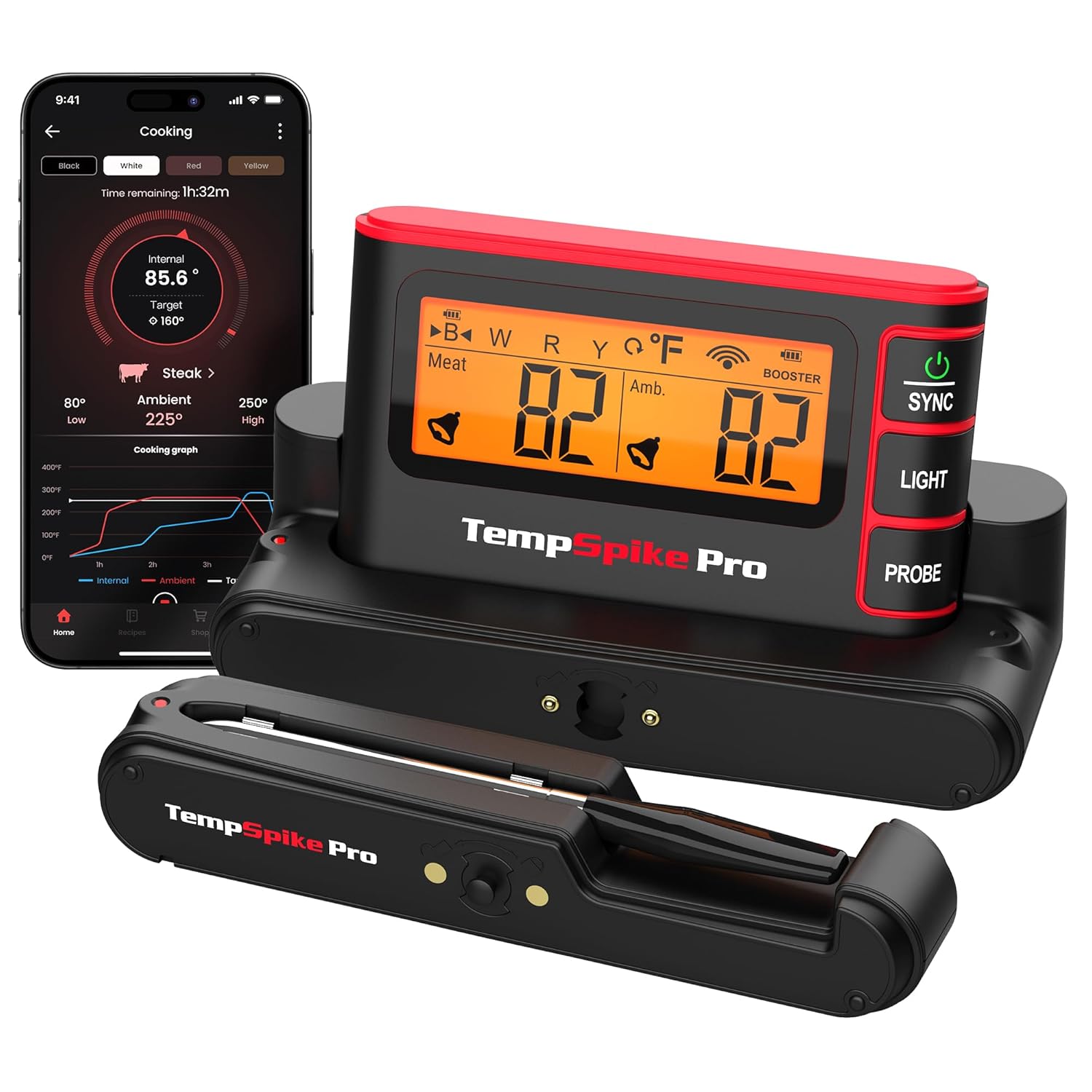 TempSpike Pro Wireless Meat Thermometer, WiFi Bluetooth Meat Thermometer with Detachable Meat Probes, 1050°F Heat Resistance, Food Cooking Thermometer for Grilling BBQ Oven Fryer Smoker