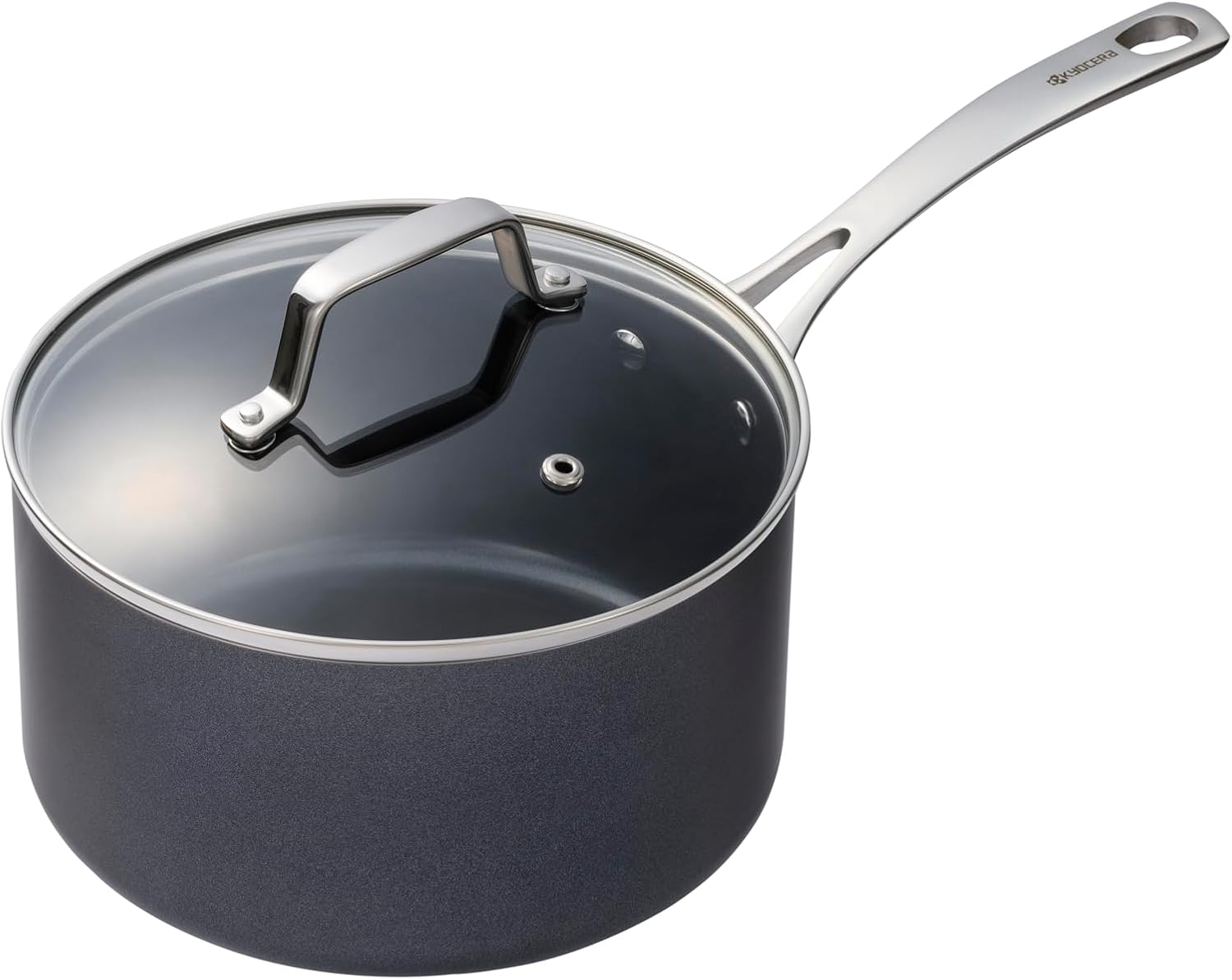 KYOCERA 3.7 Quart Ceramic Coated PFAS Free Nonstick Sauce Pan with Lid, Oven-safe up to 400°F, Light weight, Stainless Steel Handle